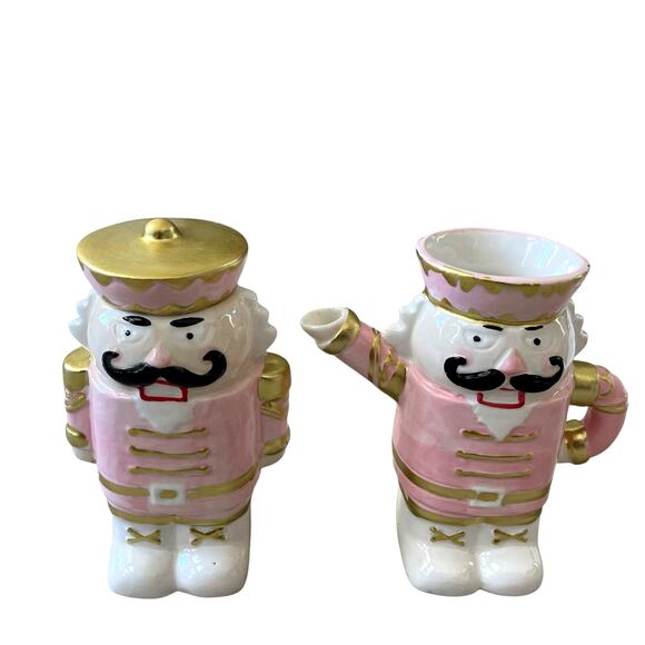 NEW Neiman Marcus Pink Nutcracker Ceramic Sugar & Creamer 2pk Christmas Holiday - Picture 7 of 16